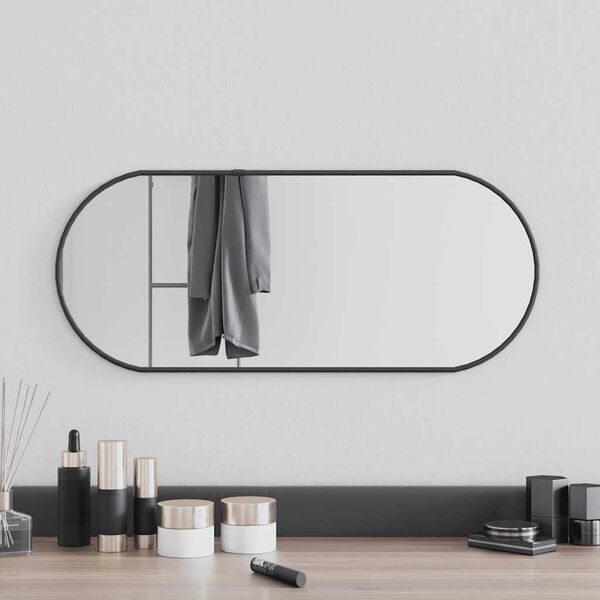 vidaXL Wall Mirror Black Glass 23.6 x 9.8 in Minimalistic Wall Mirror