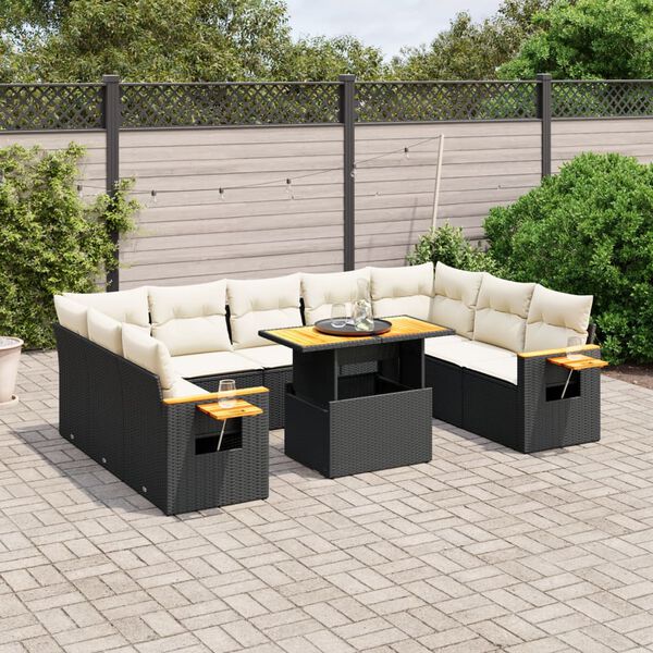 vidaXL Garden Sofa Set Black and Cream White