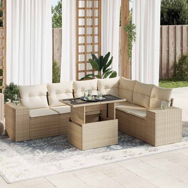 vidaXL Garden Sofa Set Beige PE Rattan, Powder-Coated Steel, Tempered Glass