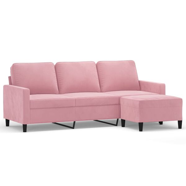vidaXL 3-Seater Sofa with Footstool Pink 70.9" Velvet