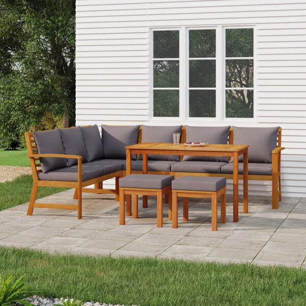 vidaXL Patio Dining Set Solid wood with dark gray cushions