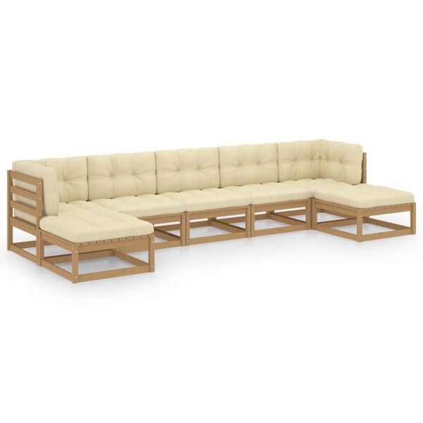 vidaXL Garden Lounge Set Honey brown, Cream Solid pine wood, polyester
