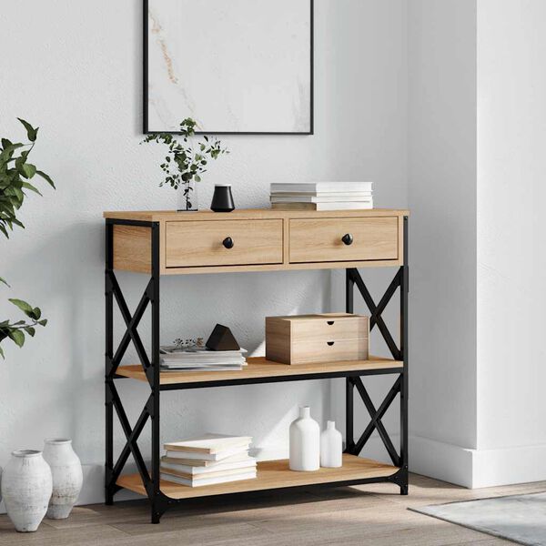 vidaXL Console Table Sonoma oak, metal Engineered wood, metal