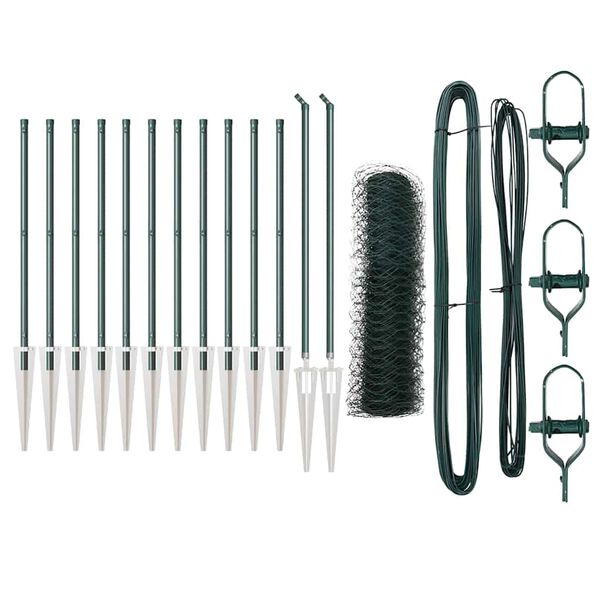 vidaXL Fence with Posts Green 0.5 x 25 m PVC-coated steel