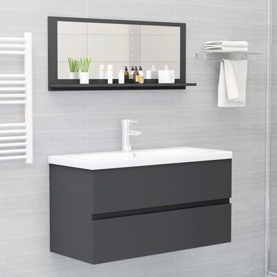 vidaXL Bathroom Mirror Gray 35.4"x4.1"x14.6" Engineered Wood