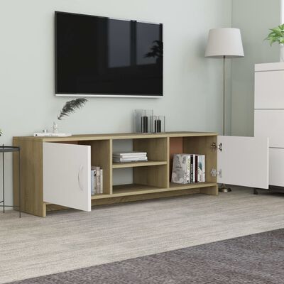 vidaXL TV Cabinet White and Sonoma Oak 47.2"x11.8"x14.8" Engineered Wood