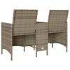 vidaXL Patio Sofa 2-Seater with Table and Cushions Grey Poly Rattan