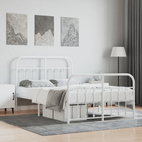 vidaXL Bed Frame White Powder-coated steel Double Bed Frame