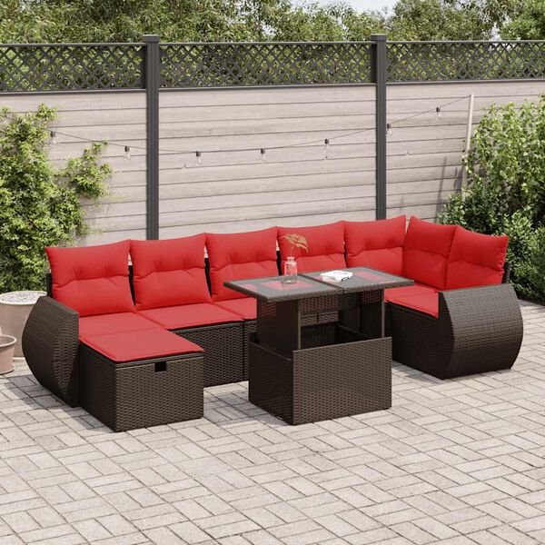 vidaXL 8 Piece Patio Sofa Set with Cushions Brown Poly Rattan Acacia