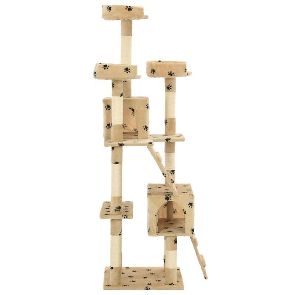 vidaXL Cat Tree Beige with paw prints Particle board Extra Tall Cat Tree