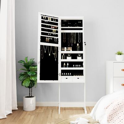 vidaXL Mirror Jewellery Cabinet with LED Lights Free Standing White