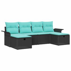 vidaXL Garden Sofa Set with Cushion 6 pcs Black Poly rattan