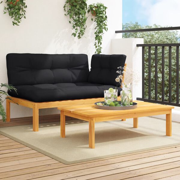 vidaXL Patio Sofa Set Black Solid acacia wood Medium Modular