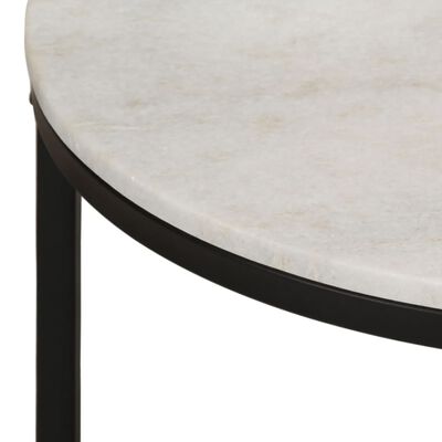 vidaXL Coffee Table White and Black Ø25.6" Real Solid Marble