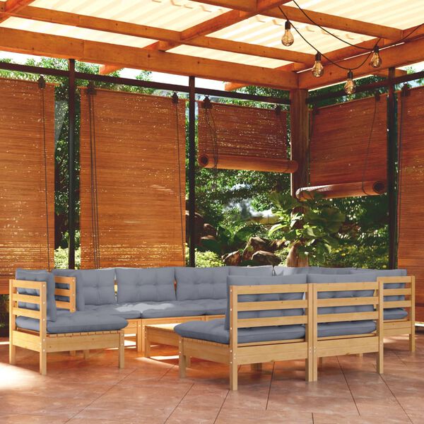 vidaXL Garden Lounge Set Grey Solid pine wood, fabric (100% polyester)