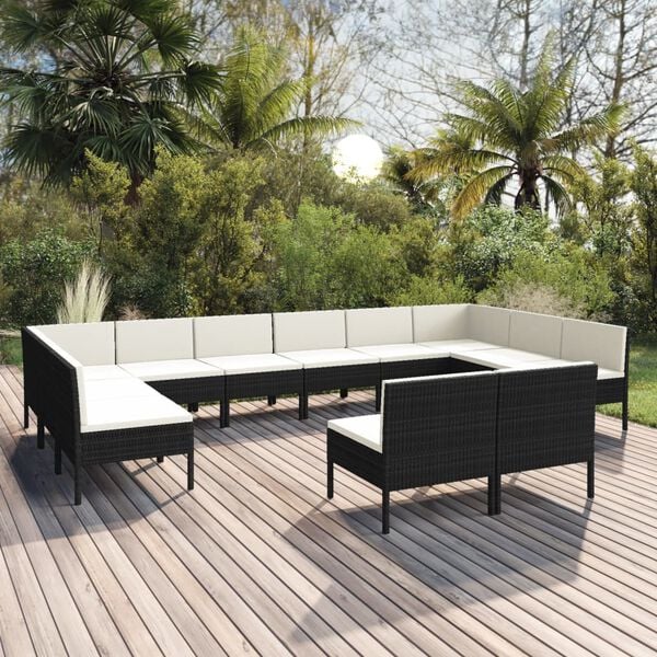 vidaXL Garden Lounge Set Black PE rattan Large Modular