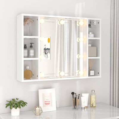 vidaXL Mirror Cabinet with LED High Gloss White 29.9"x5.9"x21.7"