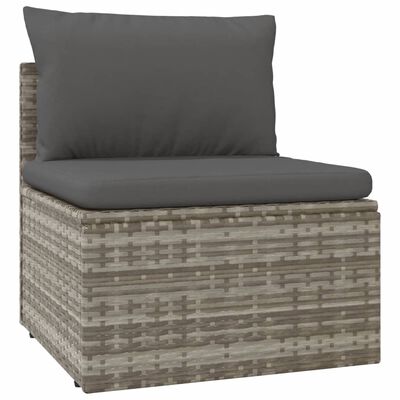vidaXL Patio Middle Sofa with Cushion Gray 22.4"x22.4"x22" Poly Rattan