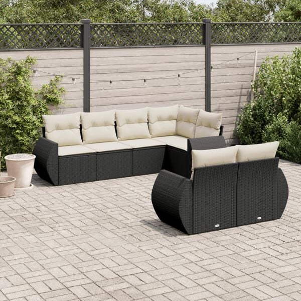 vidaXL Garden Sofa Set Black and Cream White