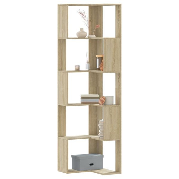 vidaXL Corner Bookcase 5-Tier Sonoma Oak 19.7x19.7x70.5" Engineered Wood