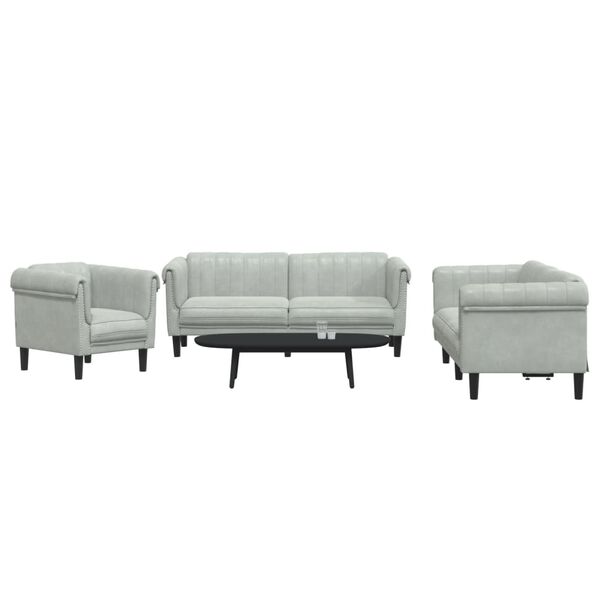 vidaXL Sofa Set Light Grey Velvet (100% polyester), plywood, solid wood