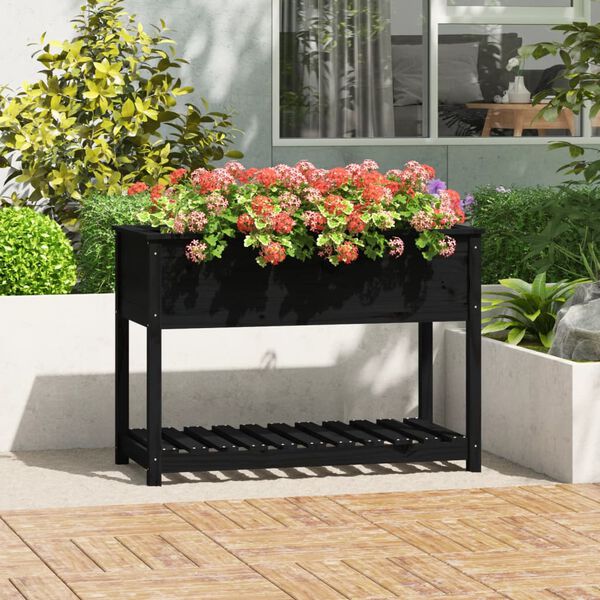 vidaXL Planter Black Solid Pine Wood Large Durable Planter