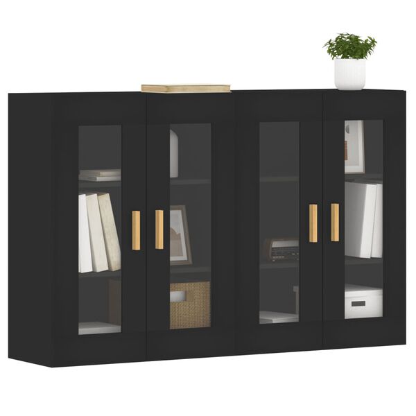 vidaXL Wall Mounted Cabinet Set of 2 Black Engineered Wood, Glass