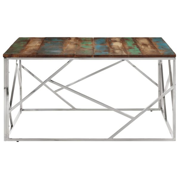 vidaXL Coffee Table Silver Stainless steel, solid reclaimed wood Medium