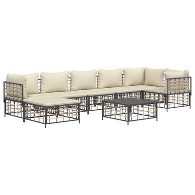 vidaXL 8 Piece Patio Lounge Set with Cushions Anthracite Poly Rattan