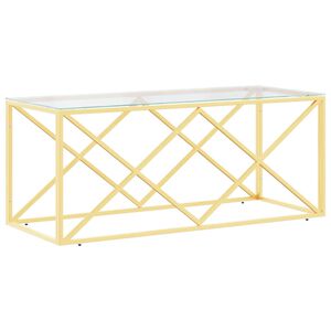 vidaXL Coffee Table Gold Stainless Steel, Tempered Glass Medium Durable