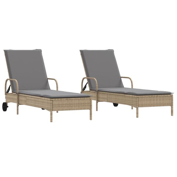 vidaXL Sun Lounger Beige Poly Rattan Single Adjustable Armrests Modern