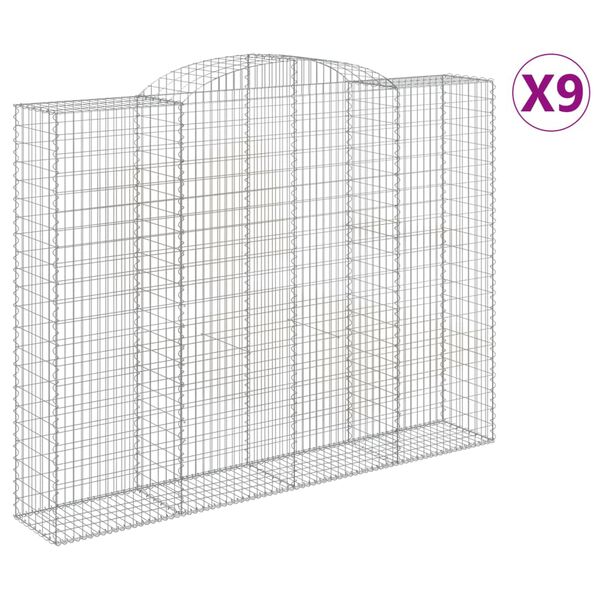 vidaXL Arched Gabion Baskets 9 pcs 118.1x19.7x220/240" Galvanised Iron