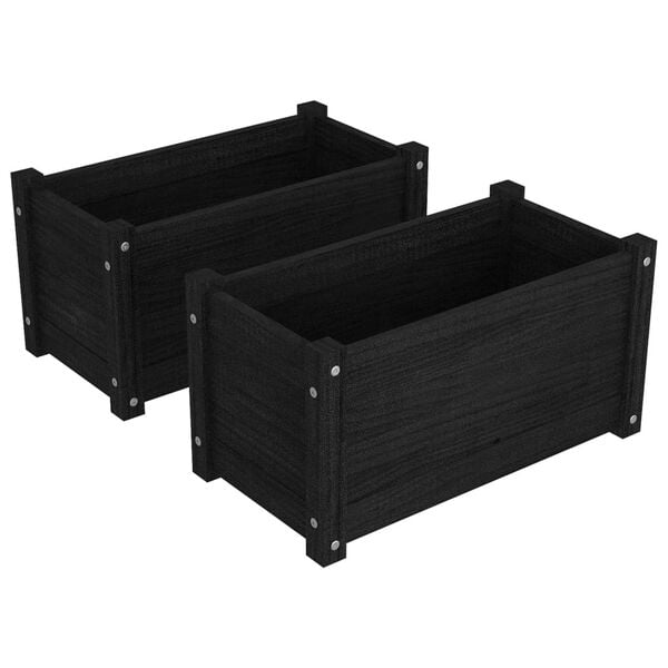 vidaXL Garden Planter Set of 2 Black Solid pine wood Medium Durable