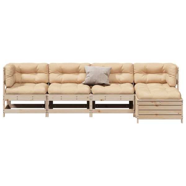 vidaXL 5 Piece Patio Lounge Set with Cushions Solid Wood Pine