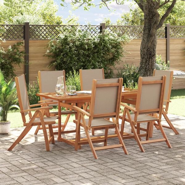 vidaXL Garden Dining Set Taupe and Wood Solid Acacia wood and Textilene