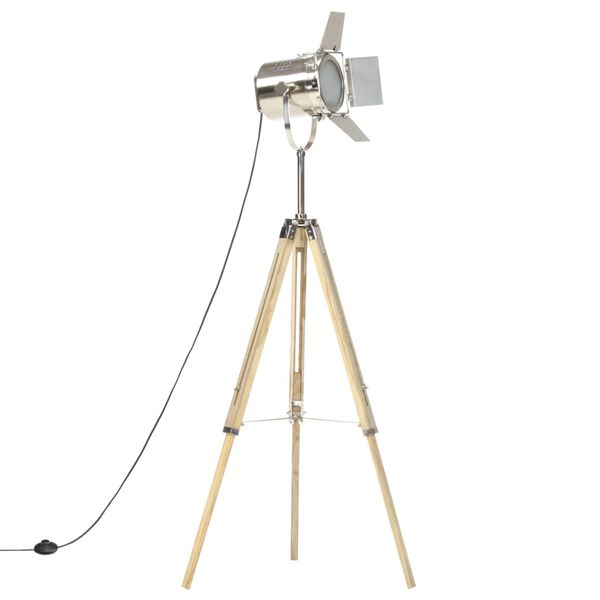 vidaXL Floor Lamp Natural and silver Solid mango wood and steel