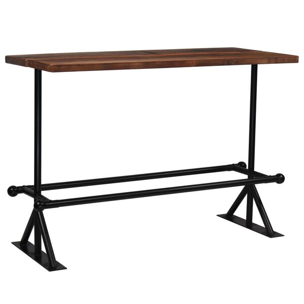 vidaXL Bar Table Dark Brown Solid Reclaimed Wood Large Footrest