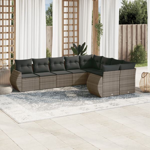 vidaXL Garden Sofa Set Grey PE Rattan, Powder-Coated Steel, Polyester