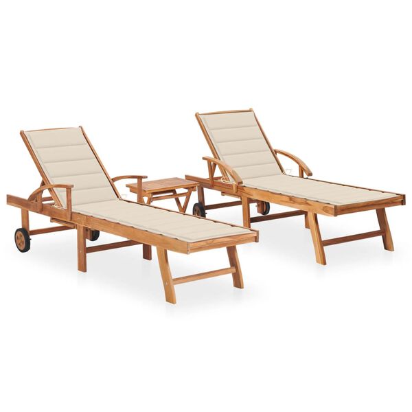 vidaXL Sun Lounger Set of 2 Cream Solid Teak wood Standard