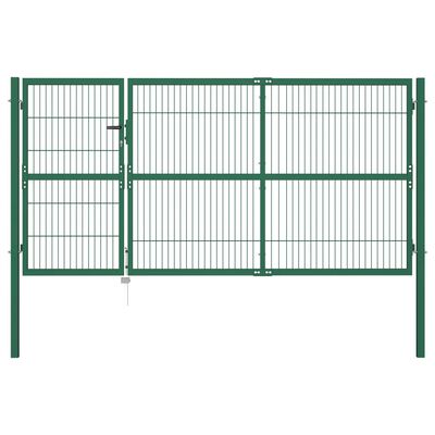 vidaXL Garden Fence Gate with Posts 137.8"x55.1" Steel Green