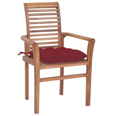 vidaXL Dining Chairs 2 pcs with Wine Red Cushions Solid Teak Wood