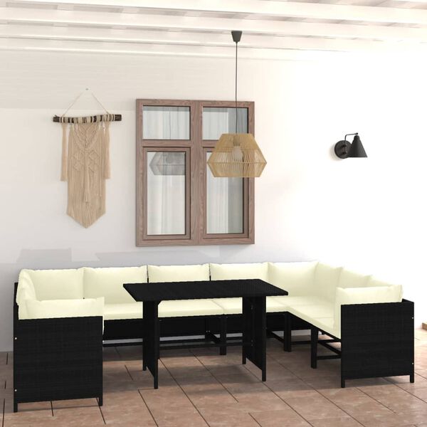 vidaXL Garden Lounge Set Black, Cream white