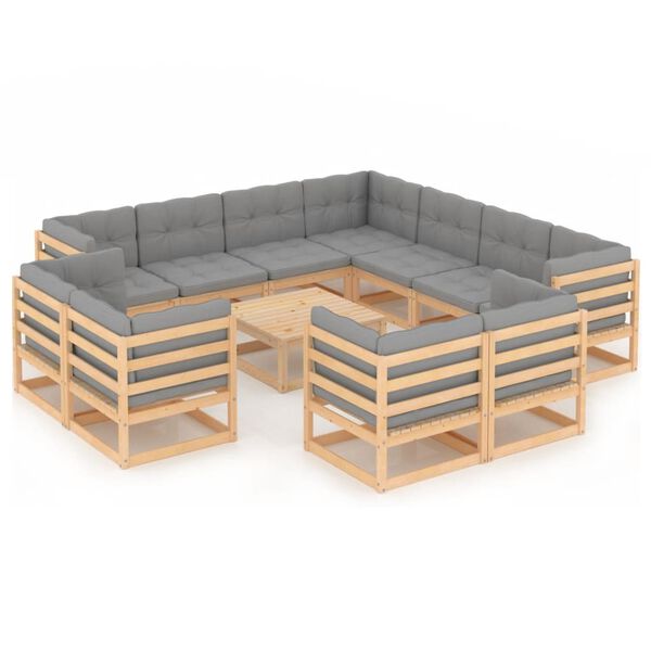 vidaXL Garden Lounge Set Natural wood, Grey cushions