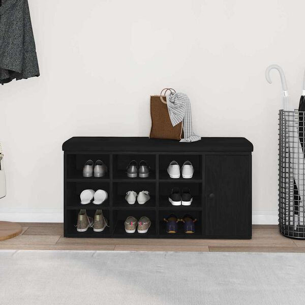 vidaXL Storage Bench with Shelf Black Oak 40.16 x 12.60 x 19.69 in