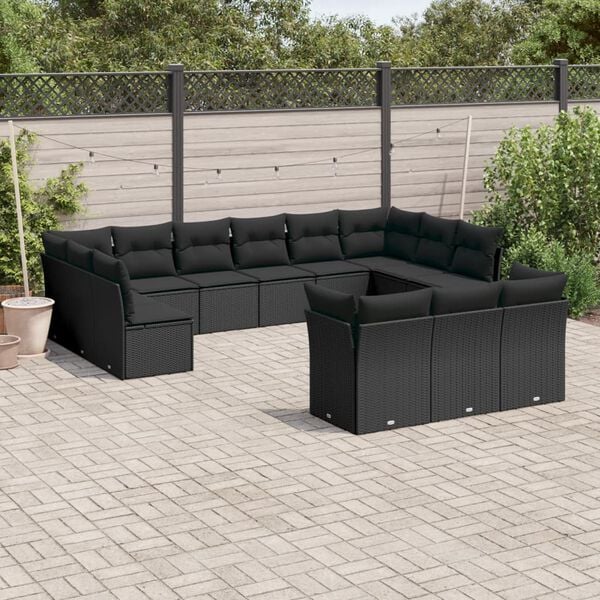 vidaXL Garden Sofa Set Black PE rattan 13 Piece Set Modular