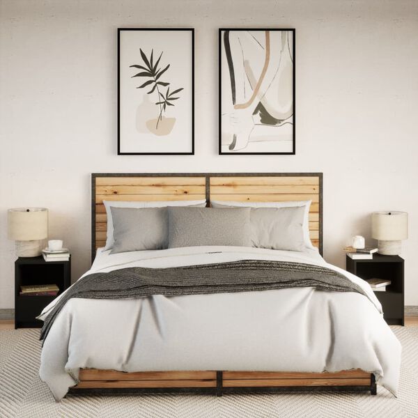 vidaXL Bedside Cabinet Set of 2 Black Engineered wood Medium