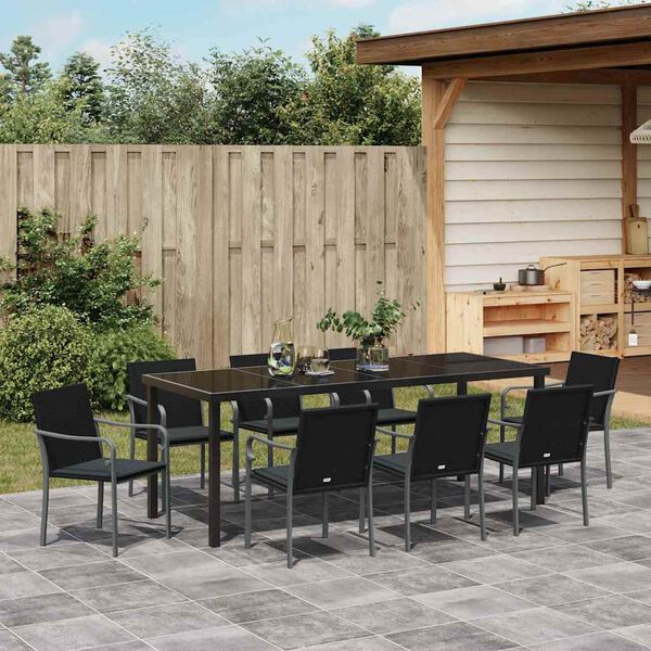 vidaXL Garden Dining Set 9 pcs Black and Grey PE Rattan