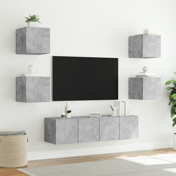 vidaXL 6 Piece TV Wall Units with LED Concrete Gray Engineered Wood