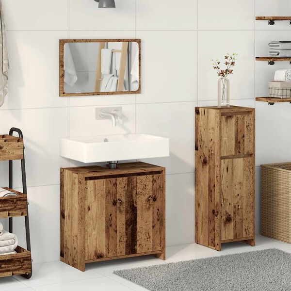 vidaXL Bathroom Furniture Set Old Wood Engineered Wood, Glass Standard