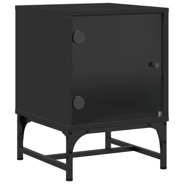 vidaXL Bedside Cabinet Black Engineered wood, glass, steel